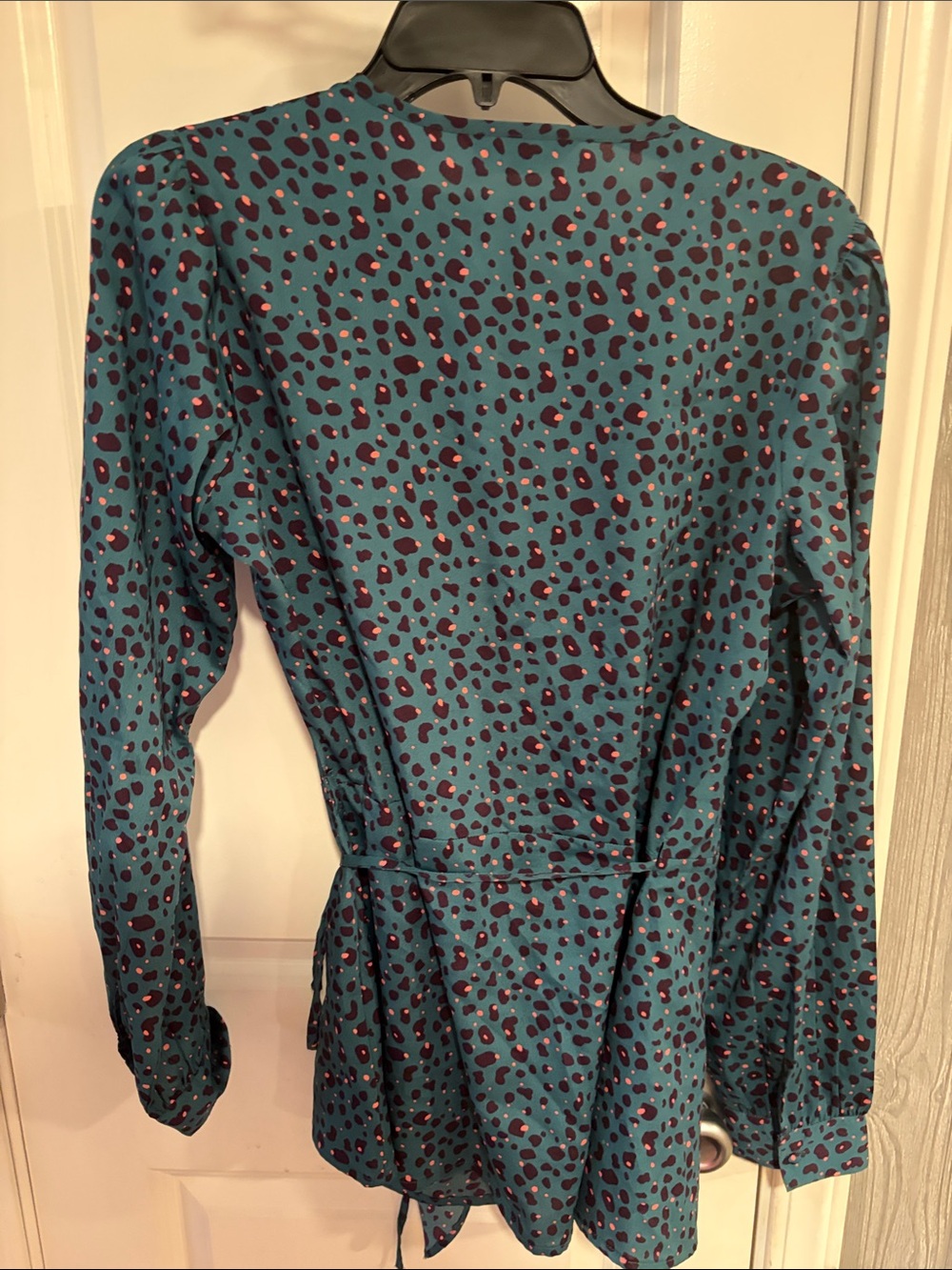 LTS Teal Wrap Blouse with Spot Print - Picture 3 of 3